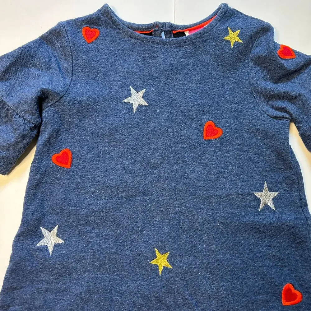 Mini Boden Stars & Hearts Embroidered Dress 4-5Y